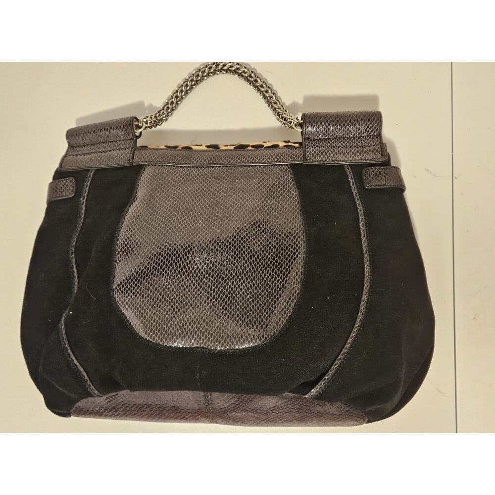 Vince Camuto Leather Animal Print Metal Handle Handbag 16x11x3 EUC - Picture 5 of 16